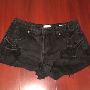 Black denim shorts